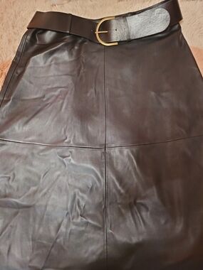 Mango Black Faux Leather A-Line Skirt with Belt